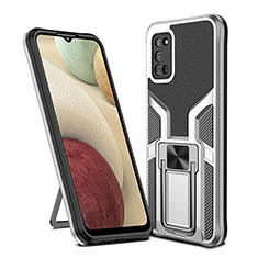 Silikon Hülle Handyhülle und Kunststoff Schutzhülle Hartschalen Tasche mit Magnetisch Fingerring Ständer ZL1 für Samsung Galaxy A02s Silber