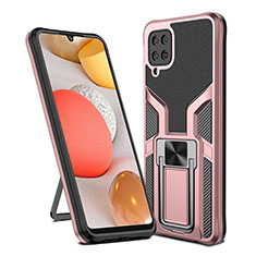 Silikon Hülle Handyhülle und Kunststoff Schutzhülle Hartschalen Tasche mit Magnetisch Fingerring Ständer ZL1 für Samsung Galaxy A12 Nacho Rosegold