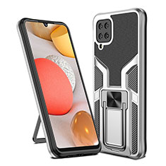 Silikon Hülle Handyhülle und Kunststoff Schutzhülle Hartschalen Tasche mit Magnetisch Fingerring Ständer ZL1 für Samsung Galaxy A12 Silber