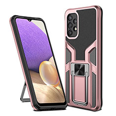 Silikon Hülle Handyhülle und Kunststoff Schutzhülle Hartschalen Tasche mit Magnetisch Fingerring Ständer ZL1 für Samsung Galaxy A32 4G Rosegold