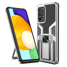 Silikon Hülle Handyhülle und Kunststoff Schutzhülle Hartschalen Tasche mit Magnetisch Fingerring Ständer ZL1 für Samsung Galaxy A52s 5G Silber