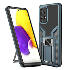 Silikon Hülle Handyhülle und Kunststoff Schutzhülle Hartschalen Tasche mit Magnetisch Fingerring Ständer ZL1 für Samsung Galaxy A72 4G Cyan