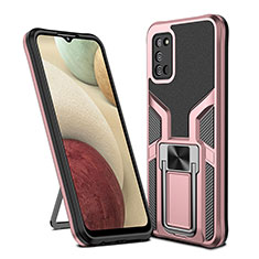 Silikon Hülle Handyhülle und Kunststoff Schutzhülle Hartschalen Tasche mit Magnetisch Fingerring Ständer ZL1 für Samsung Galaxy F02S SM-E025F Rosegold