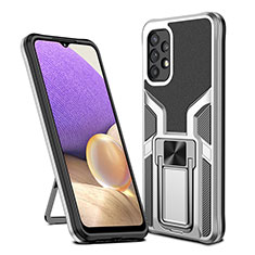 Silikon Hülle Handyhülle und Kunststoff Schutzhülle Hartschalen Tasche mit Magnetisch Fingerring Ständer ZL1 für Samsung Galaxy M32 5G Silber