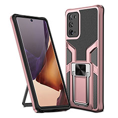 Silikon Hülle Handyhülle und Kunststoff Schutzhülle Hartschalen Tasche mit Magnetisch Fingerring Ständer ZL1 für Samsung Galaxy Note 20 5G Rosegold