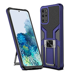 Silikon Hülle Handyhülle und Kunststoff Schutzhülle Hartschalen Tasche mit Magnetisch Fingerring Ständer ZL1 für Samsung Galaxy S20 Plus 5G Blau