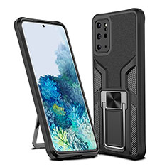 Silikon Hülle Handyhülle und Kunststoff Schutzhülle Hartschalen Tasche mit Magnetisch Fingerring Ständer ZL1 für Samsung Galaxy S20 Plus 5G Schwarz