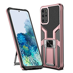 Silikon Hülle Handyhülle und Kunststoff Schutzhülle Hartschalen Tasche mit Magnetisch Fingerring Ständer ZL1 für Samsung Galaxy S20 Plus Rosegold