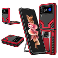 Silikon Hülle Handyhülle und Kunststoff Schutzhülle Hartschalen Tasche mit Magnetisch Fingerring Ständer ZL1 für Samsung Galaxy Z Flip3 5G Rot