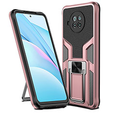 Silikon Hülle Handyhülle und Kunststoff Schutzhülle Hartschalen Tasche mit Magnetisch Fingerring Ständer ZL1 für Xiaomi Mi 10i 5G Rosegold