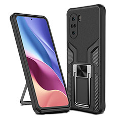 Silikon Hülle Handyhülle und Kunststoff Schutzhülle Hartschalen Tasche mit Magnetisch Fingerring Ständer ZL1 für Xiaomi Mi 11i 5G Schwarz