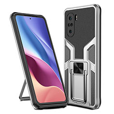 Silikon Hülle Handyhülle und Kunststoff Schutzhülle Hartschalen Tasche mit Magnetisch Fingerring Ständer ZL1 für Xiaomi Mi 11X 5G Silber