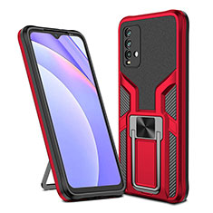 Silikon Hülle Handyhülle und Kunststoff Schutzhülle Hartschalen Tasche mit Magnetisch Fingerring Ständer ZL1 für Xiaomi Redmi 9 Power Rot