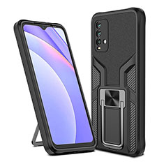 Silikon Hülle Handyhülle und Kunststoff Schutzhülle Hartschalen Tasche mit Magnetisch Fingerring Ständer ZL1 für Xiaomi Redmi 9 Power Schwarz