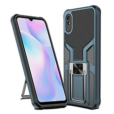 Silikon Hülle Handyhülle und Kunststoff Schutzhülle Hartschalen Tasche mit Magnetisch Fingerring Ständer ZL1 für Xiaomi Redmi 9AT Cyan