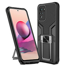 Silikon Hülle Handyhülle und Kunststoff Schutzhülle Hartschalen Tasche mit Magnetisch Fingerring Ständer ZL1 für Xiaomi Redmi Note 10S 4G Schwarz