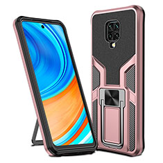 Silikon Hülle Handyhülle und Kunststoff Schutzhülle Hartschalen Tasche mit Magnetisch Fingerring Ständer ZL1 für Xiaomi Redmi Note 9 Pro Rosegold