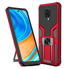 Silikon Hülle Handyhülle und Kunststoff Schutzhülle Hartschalen Tasche mit Magnetisch Fingerring Ständer ZL1 für Xiaomi Redmi Note 9S Rot