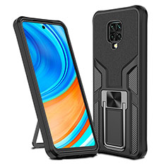 Silikon Hülle Handyhülle und Kunststoff Schutzhülle Hartschalen Tasche mit Magnetisch Fingerring Ständer ZL1 für Xiaomi Redmi Note 9S Schwarz