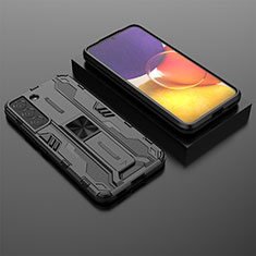 Silikon Hülle Handyhülle und Kunststoff Schutzhülle Hartschalen Tasche mit Magnetisch Ständer A01 für Samsung Galaxy S21 5G Schwarz