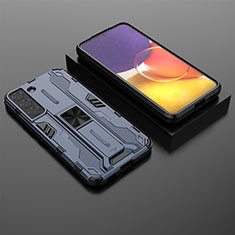 Silikon Hülle Handyhülle und Kunststoff Schutzhülle Hartschalen Tasche mit Magnetisch Ständer A01 für Samsung Galaxy S21 Plus 5G Blau