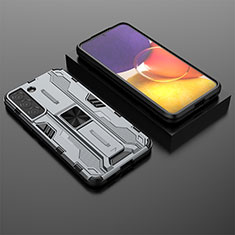 Silikon Hülle Handyhülle und Kunststoff Schutzhülle Hartschalen Tasche mit Magnetisch Ständer A01 für Samsung Galaxy S21 Plus 5G Grau