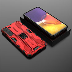 Silikon Hülle Handyhülle und Kunststoff Schutzhülle Hartschalen Tasche mit Magnetisch Ständer A01 für Samsung Galaxy S21 Plus 5G Rot