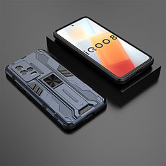 Silikon Hülle Handyhülle und Kunststoff Schutzhülle Hartschalen Tasche mit Magnetisch Ständer A01 für Vivo iQOO 8 5G Blau