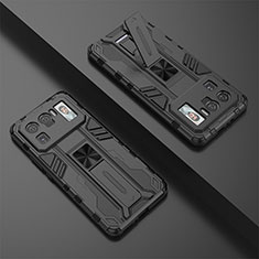 Silikon Hülle Handyhülle und Kunststoff Schutzhülle Hartschalen Tasche mit Magnetisch Ständer A01 für Xiaomi Mi 11 Ultra 5G Schwarz