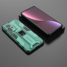 Silikon Hülle Handyhülle und Kunststoff Schutzhülle Hartschalen Tasche mit Magnetisch Ständer A01 für Xiaomi Mi 12 5G Grün