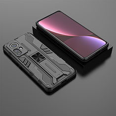 Silikon Hülle Handyhülle und Kunststoff Schutzhülle Hartschalen Tasche mit Magnetisch Ständer A01 für Xiaomi Mi 12 5G Schwarz
