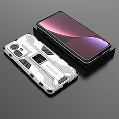 Silikon Hülle Handyhülle und Kunststoff Schutzhülle Hartschalen Tasche mit Magnetisch Ständer A01 für Xiaomi Mi 12 5G Weiß