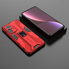 Silikon Hülle Handyhülle und Kunststoff Schutzhülle Hartschalen Tasche mit Magnetisch Ständer A01 für Xiaomi Mi 12S Pro 5G Rot