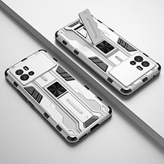 Silikon Hülle Handyhülle und Kunststoff Schutzhülle Hartschalen Tasche mit Magnetisch Ständer A02 für Vivo iQOO 9 Pro 5G Weiß