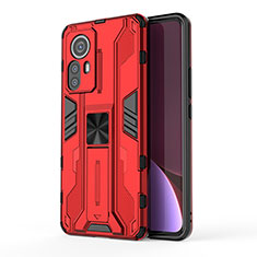 Silikon Hülle Handyhülle und Kunststoff Schutzhülle Hartschalen Tasche mit Magnetisch Ständer A02 für Xiaomi Mi 12X 5G Rot