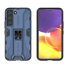 Silikon Hülle Handyhülle und Kunststoff Schutzhülle Hartschalen Tasche mit Magnetisch Ständer A03 für Samsung Galaxy S21 5G Blau