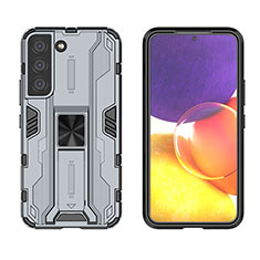 Silikon Hülle Handyhülle und Kunststoff Schutzhülle Hartschalen Tasche mit Magnetisch Ständer A03 für Samsung Galaxy S21 5G Grau