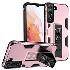 Silikon Hülle Handyhülle und Kunststoff Schutzhülle Hartschalen Tasche mit Magnetisch Ständer A04 für Samsung Galaxy S21 FE 5G Rosegold