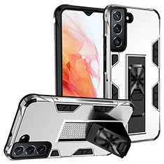 Silikon Hülle Handyhülle und Kunststoff Schutzhülle Hartschalen Tasche mit Magnetisch Ständer A04 für Samsung Galaxy S21 Plus 5G Weiß