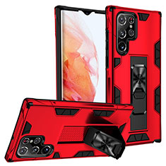 Silikon Hülle Handyhülle und Kunststoff Schutzhülle Hartschalen Tasche mit Magnetisch Ständer A04 für Samsung Galaxy S21 Ultra 5G Rot