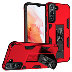 Silikon Hülle Handyhülle und Kunststoff Schutzhülle Hartschalen Tasche mit Magnetisch Ständer A04 für Samsung Galaxy S22 5G Rot