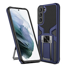 Silikon Hülle Handyhülle und Kunststoff Schutzhülle Hartschalen Tasche mit Magnetisch Ständer A05 für Samsung Galaxy S21 5G Blau