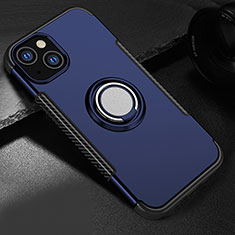 Silikon Hülle Handyhülle und Kunststoff Schutzhülle Hartschalen Tasche mit Magnetisch Ständer A08 für Apple iPhone 13 Blau