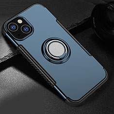 Silikon Hülle Handyhülle und Kunststoff Schutzhülle Hartschalen Tasche mit Magnetisch Ständer A08 für Apple iPhone 13 Hellblau