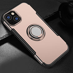 Silikon Hülle Handyhülle und Kunststoff Schutzhülle Hartschalen Tasche mit Magnetisch Ständer A08 für Apple iPhone 13 Rosegold