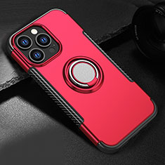 Silikon Hülle Handyhülle und Kunststoff Schutzhülle Hartschalen Tasche mit Magnetisch Ständer A08 für Apple iPhone 14 Pro Rot