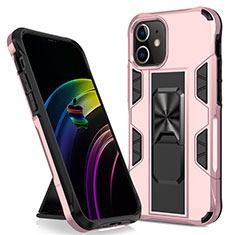 Silikon Hülle Handyhülle und Kunststoff Schutzhülle Hartschalen Tasche mit Magnetisch Ständer für Apple iPhone 12 Mini Rosegold