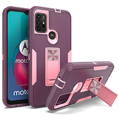 Silikon Hülle Handyhülle und Kunststoff Schutzhülle Hartschalen Tasche mit Magnetisch Ständer für Motorola Moto G10 Power Violett