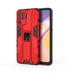 Silikon Hülle Handyhülle und Kunststoff Schutzhülle Hartschalen Tasche mit Magnetisch Ständer für Oppo F19 Pro Rot