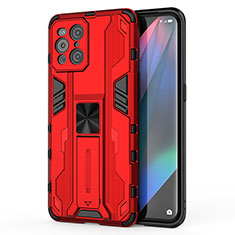 Silikon Hülle Handyhülle und Kunststoff Schutzhülle Hartschalen Tasche mit Magnetisch Ständer für Oppo Find X3 5G Rot